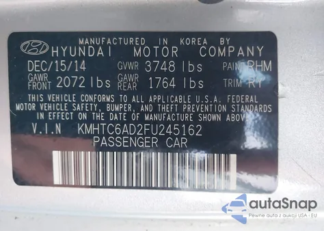 2015 Hyundai Veloster из США, поврежденный, VIN KMHTC6AD2FU245162